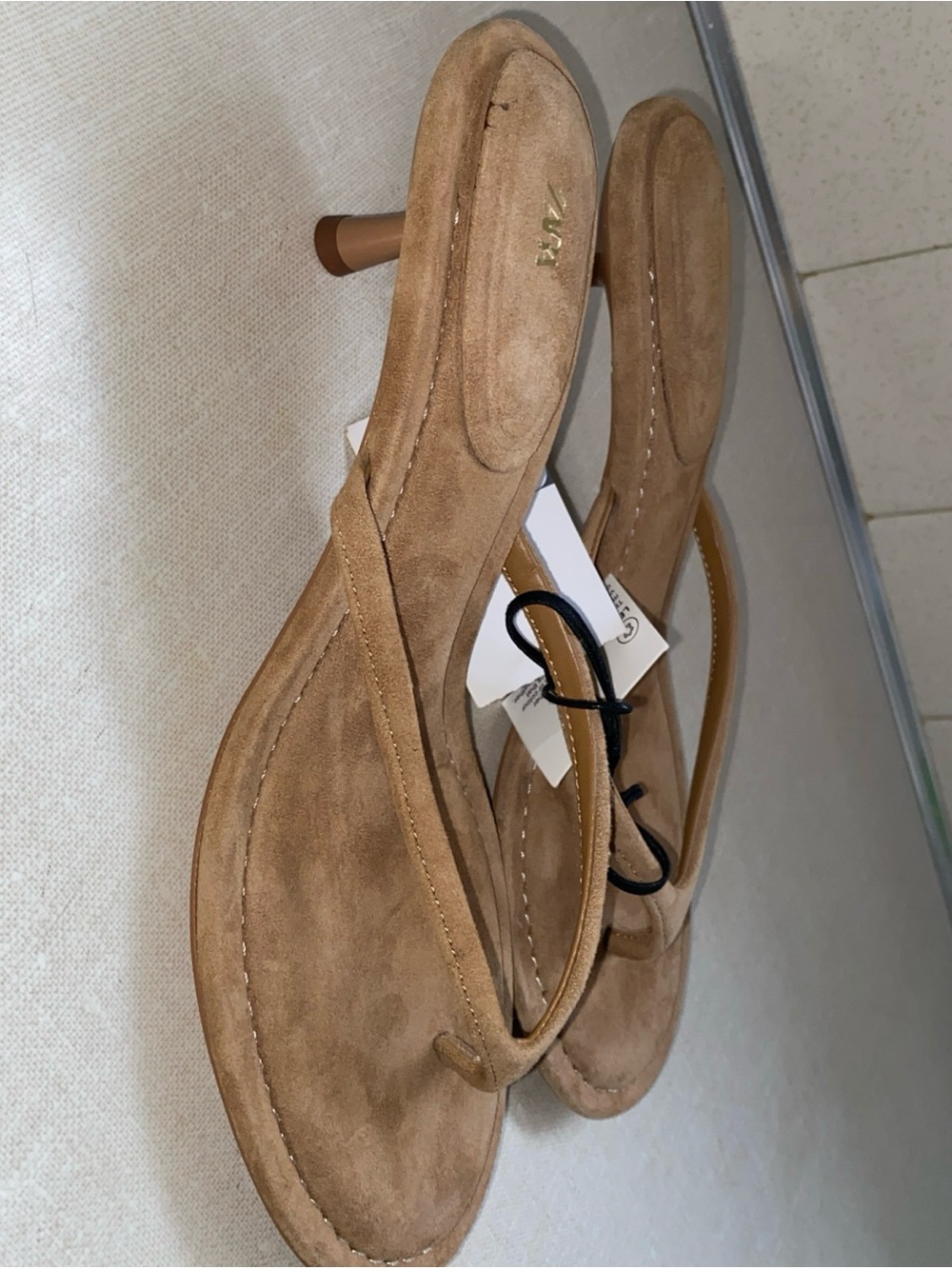 Zara Kitty Heels Sandals Euro 40 US 9 Tan Light Brown Leather NWT - Picture 5 of 16